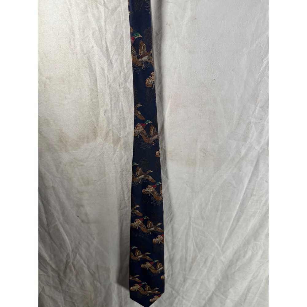 Robert Talbott Mens Silk Tie Navy Blue Mallard Duck Bird Hunting Hand Sewn USA